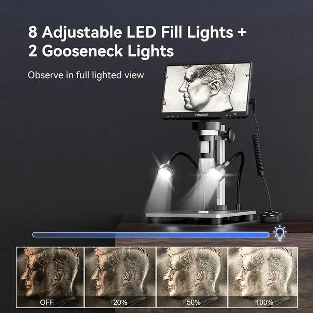 Alt view image 7 of 7 - DM9 7" LCD Digital Microscope 1200X, 1080P Coin Microscope Magnifier, 12MP Ultra-Precise Focusing Soldering Microscope for Adult, PC View, 32GB