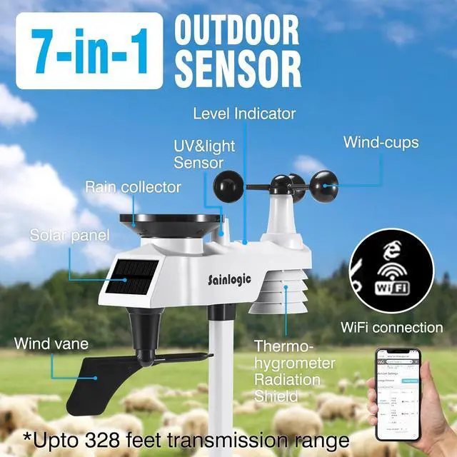 Alt view image 3 of 7 - WiFi Weather Station, 8.3 inch Large Display Wireless Weather Station, Weather Station Wireless Indoor Outdoor with Rain Gauge and Wind Speed, Weather Forecast, Wind Gauge, Wunderground