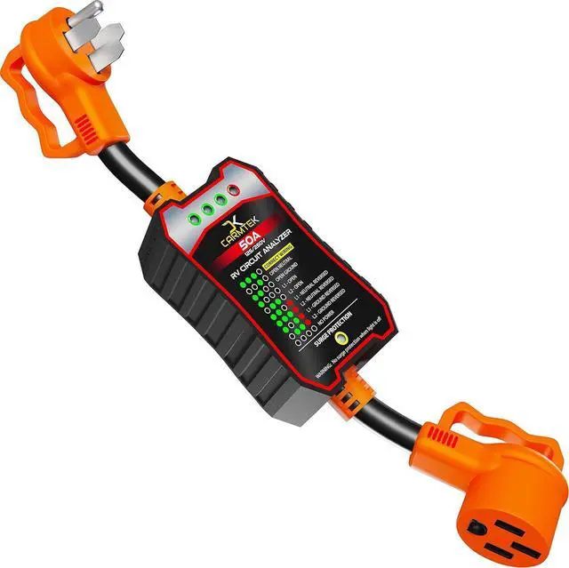 Main image of RV Surge Protector 50 Amp - RV Circuit Analyzer with Integrated Surge Protection - Smart 50 Amp Surge Voltage Defender with Grip Handles