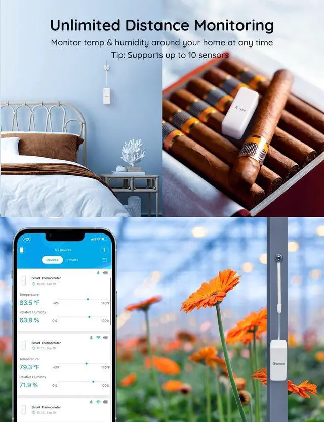Alt view image 5 of 7 - WiFi Hygrometer Thermometer 6 Pack H5100, Indoor Wireless Temperature Humidity Sensor Monitor with Remote App Notification Alert, 2 Years Data Storage Export, for Home, Greenhouse