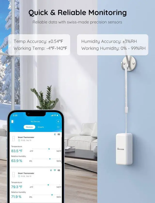 Alt view image 4 of 7 - WiFi Hygrometer Thermometer 6 Pack H5100, Indoor Wireless Temperature Humidity Sensor Monitor with Remote App Notification Alert, 2 Years Data Storage Export, for Home, Greenhouse