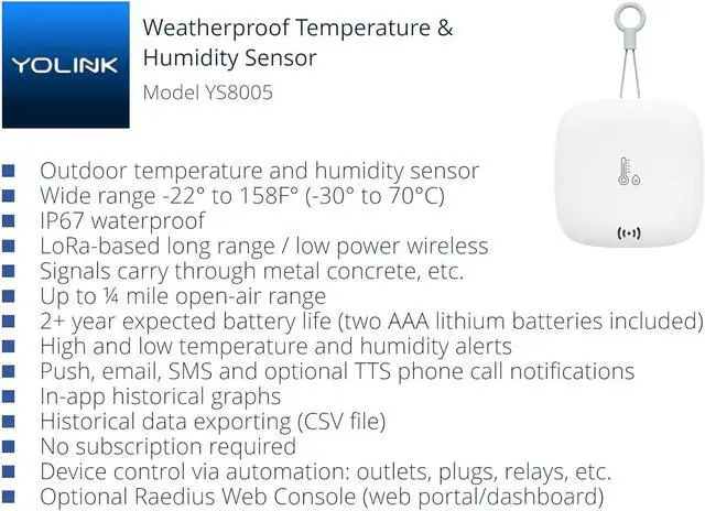 Alt view image 2 of 7 - Smart Outdoor Temperature & Humidity Sensor, Hygrometer, Thermometer, 1000' Long Range, 2+ Years Battery Life, App Alerts, Text/SMS, Email Alerts, Alexa, IFTTT Integration. Hub Included!