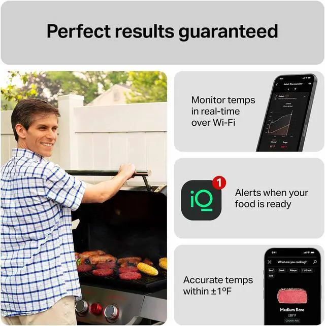 Alt view image 2 of 7 - Sense Smart Wireless Meat Thermometer with 2 Ultra-Thin Probes, Unlimited Range Bluetooth Meat Thermometer, Digital Food Thermometer for Remote Monitoring of BBQ Grill, Oven
