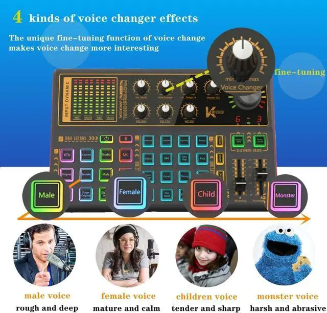Alt view image 4 of 7 - K300 Sound Effects Board Set, LED Light Voice Changer Sound Card with Multiple Sound Effects - Podcast Equipment Bundle for Live Streaming/Laptop Computer Vlog/Living Broadcast YouTube or TikTok
