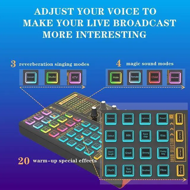 Alt view image 5 of 7 - K300 Sound Effects Board Set, LED Light Voice Changer Sound Card with Multiple Sound Effects - Podcast Equipment Bundle for Live Streaming/Laptop Computer Vlog/Living Broadcast YouTube or TikTok