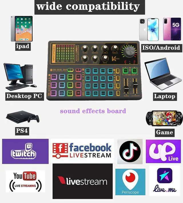 Alt view image 6 of 7 - K300 Sound Effects Board Set, LED Light Voice Changer Sound Card with Multiple Sound Effects - Podcast Equipment Bundle for Live Streaming/Laptop Computer Vlog/Living Broadcast YouTube or TikTok