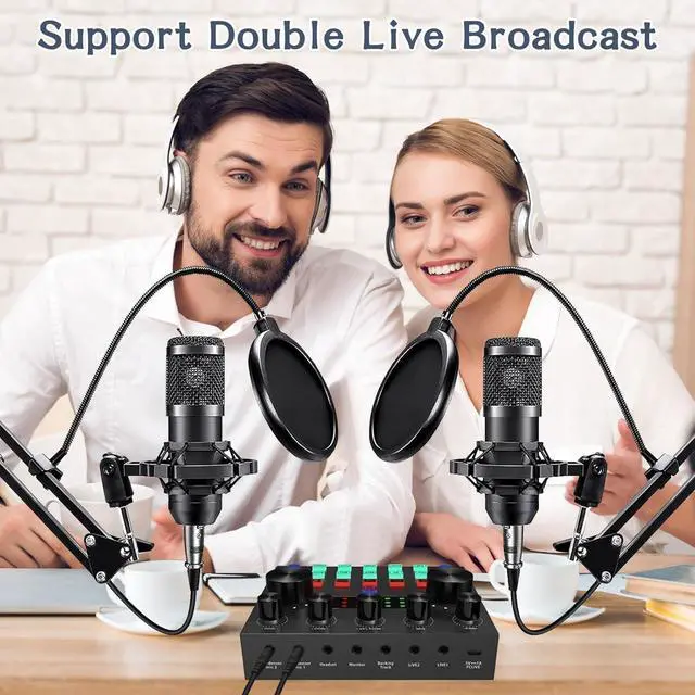 Alt view image 2 of 7 - Podcast Equipment Bundle For 2, ALPOWL Audio Interface with Cardioid Designer BM800 Mic for Gamer and All-In-One DJ Mixer, perfect for Live Streaming, Singing, YouTube, Gaming