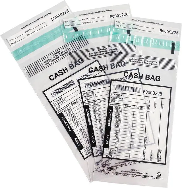 Alt view image 3 of 6 - Clear Plastic Small Bank Deposit Bags For Cash | Pack of 1000 | 5"x9"|Tamper Evident Bags | Write-On Panel and Tear-Off Receipt | Ideal for Cash Handling