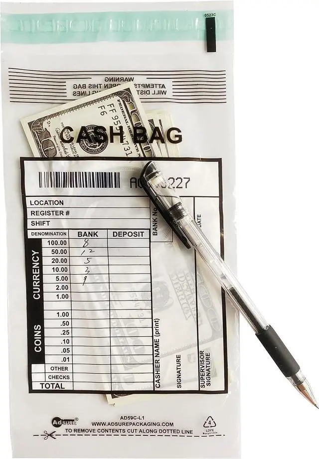 Alt view image 6 of 6 - Clear Plastic Small Bank Deposit Bags For Cash | Pack of 1000 | 5"x9"|Tamper Evident Bags | Write-On Panel and Tear-Off Receipt | Ideal for Cash Handling