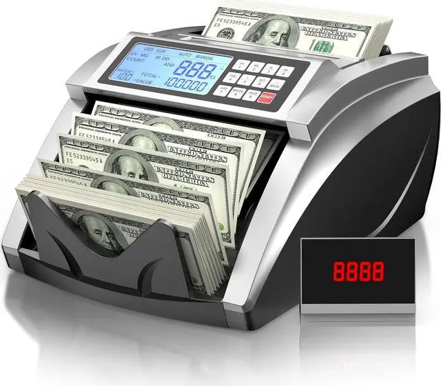 Main image of Money Counter Machine PONNOR with Value Bill Count, Cash Counting Machine for Dollar, Euro with UV/MG/IR/DD/DBL/HLF/CHN Counterfeit Detection, Bill Counter with Large LCD Display