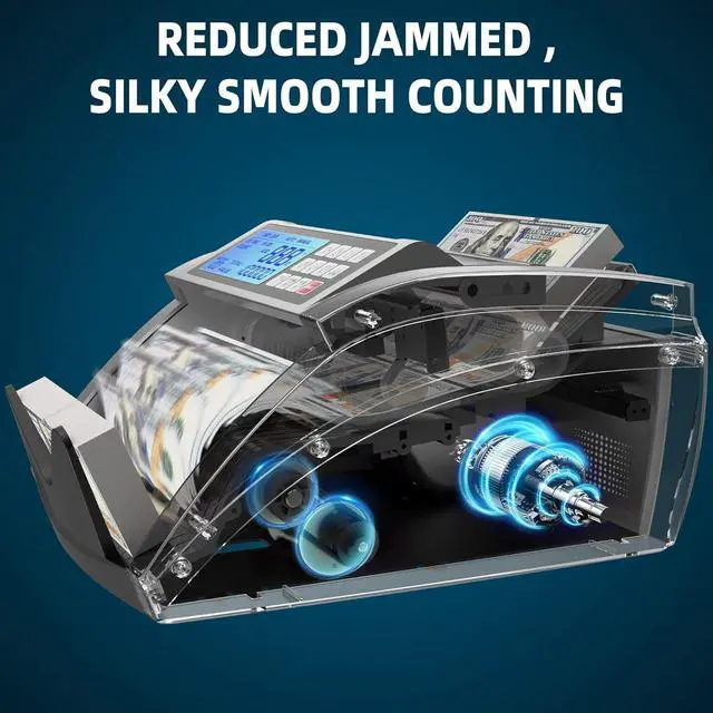 Alt view image 6 of 7 - Money Counter Machine PONNOR with Value Bill Count, Cash Counting Machine for Dollar, Euro with UV/MG/IR/DD/DBL/HLF/CHN Counterfeit Detection, Bill Counter with Large LCD Display
