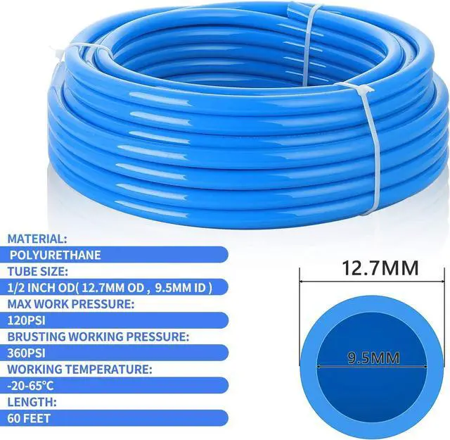 Alt view image 3 of 6 - Shop Air Line Kit, 1/2 Inch OD×60 Feet PU Air Tube with Push to Connect Fittings, Industrial Type Quick Connect Coupler and Plug, 28PCS Garage Air Compressor Accessories Kit