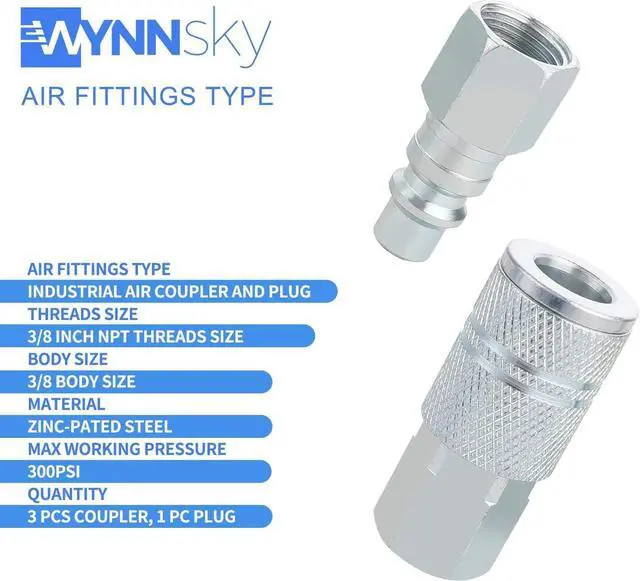 Alt view image 5 of 6 - Shop Air Line Kit, 1/2 Inch OD×60 Feet PU Air Tube with Push to Connect Fittings, Industrial Type Quick Connect Coupler and Plug, 28PCS Garage Air Compressor Accessories Kit