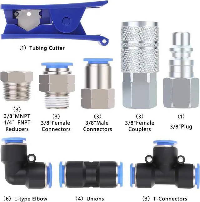 Alt view image 6 of 6 - Shop Air Line Kit, 1/2 Inch OD×60 Feet PU Air Tube with Push to Connect Fittings, Industrial Type Quick Connect Coupler and Plug, 28PCS Garage Air Compressor Accessories Kit