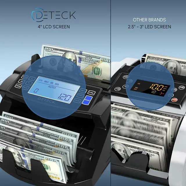 Alt view image 4 of 7 - USA Money Counter Machine with Value Count - DT200 Large 4 LCD Display Cash Counter Machine, Add and Batch Modes, UV/MG/IR Counterfeit Detection Bill Counter, 1300 Bills/Min - Print Option