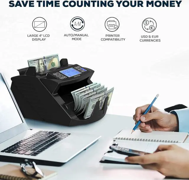 Alt view image 5 of 7 - USA Money Counter Machine with Value Count - DT200 Large 4 LCD Display Cash Counter Machine, Add and Batch Modes, UV/MG/IR Counterfeit Detection Bill Counter, 1300 Bills/Min - Print Option