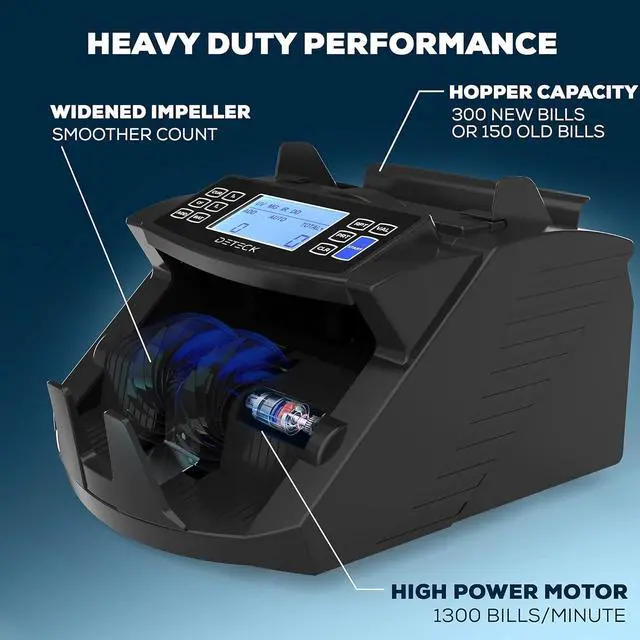 Alt view image 7 of 7 - USA Money Counter Machine with Value Count - DT200 Large 4 LCD Display Cash Counter Machine, Add and Batch Modes, UV/MG/IR Counterfeit Detection Bill Counter, 1300 Bills/Min - Print Option