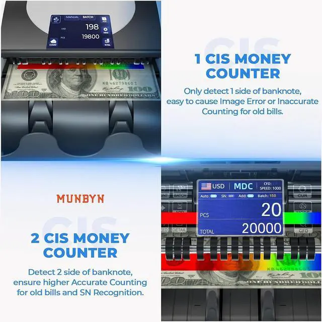 Alt view image 3 of 7 - IMC01 Bank Grade Money Counter Machine Mixed Denomination, 2CIS/UV/IR/MG/MT Counterfeit Detection, Serial Number, MUL Currency Cash Counter, Printer Compatible Bill Value Counter (White)