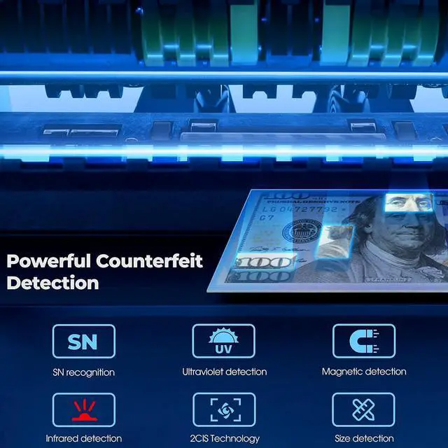 Alt view image 6 of 7 - BC-55 Premium Bank Grade Money Counter Machine Multi Currency Mixed Denomination Bill Cash Value Counter 2 CIS/UV/MG/MT/IR Serial Number Recording FCC Approved
