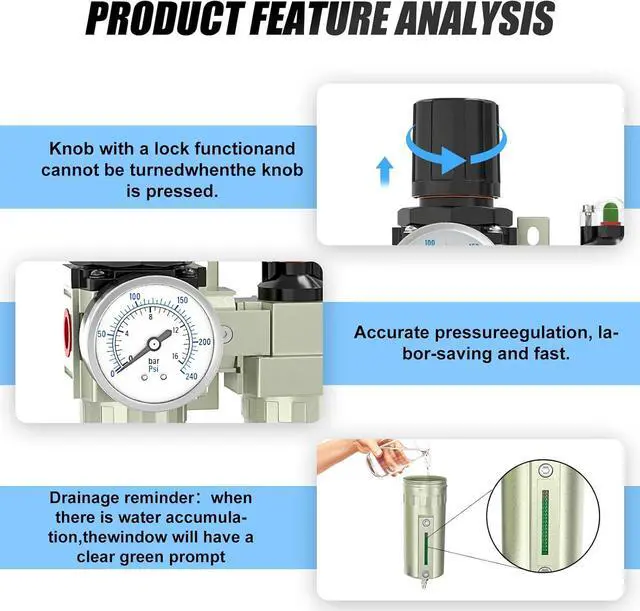 Alt view image 5 of 7 - 4 Stage Heavy Duty Industrial Grade 3/4" NPT Air Drying System For Plasma Cutter and Paint Spray, Coalescing Filter,Particulate Filter,Double Desiccant Dryer and Air Regulator,Manual Drain