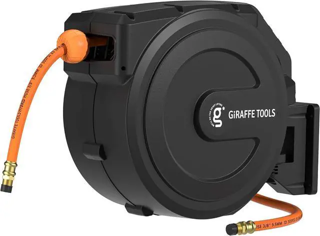 Main image of Retractable Air Hose Reel Enclosed with 3/8 in. x 50 ft Hybrid Hose, Lightweight Compressor Hose Reel Wall Mounted with 180° Swivel Bracket, 300 PSI