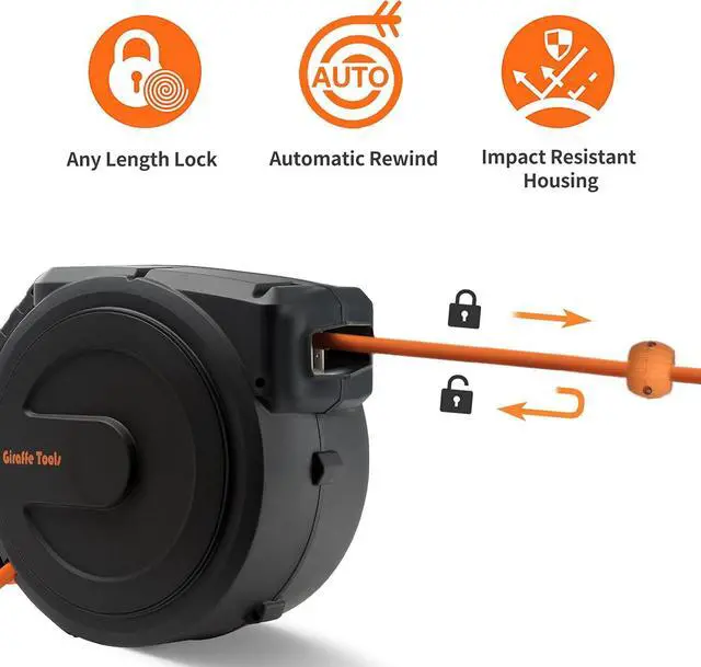 Alt view image 4 of 7 - Retractable Air Hose Reel Enclosed with 3/8 in. x 50 ft Hybrid Hose, Lightweight Compressor Hose Reel Wall Mounted with 180° Swivel Bracket, 300 PSI