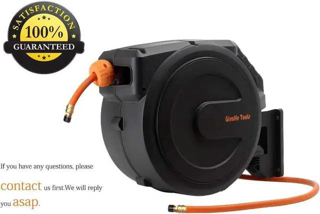 Alt view image 7 of 7 - Retractable Air Hose Reel Enclosed with 3/8 in. x 50 ft Hybrid Hose, Lightweight Compressor Hose Reel Wall Mounted with 180° Swivel Bracket, 300 PSI