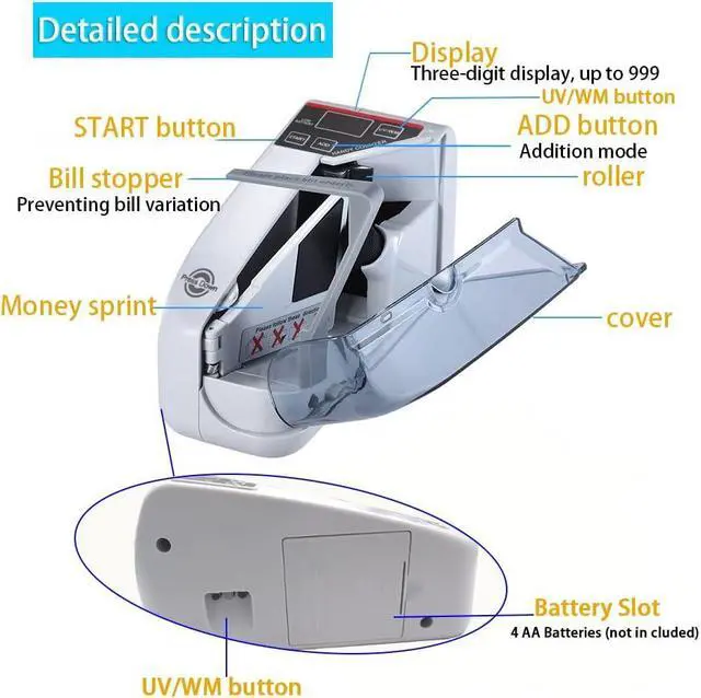 Alt view image 2 of 7 - Money Counter Cosdio Portable Money Counter Mini Bill Cash Counting Machine Handy Suitable for Multi-Currency Handy Banknote Counter
