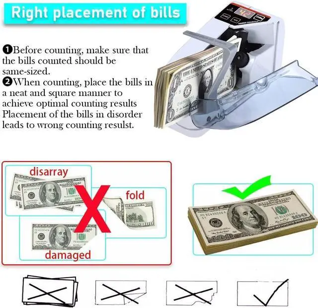 Alt view image 4 of 7 - Money Counter Cosdio Portable Money Counter Mini Bill Cash Counting Machine Handy Suitable for Multi-Currency Handy Banknote Counter