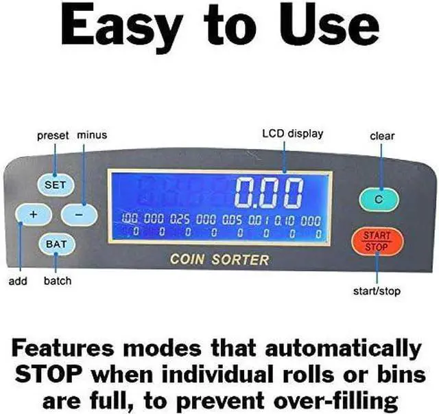 Alt view image 3 of 7 - Electronic USD Coin Sorter and Counter with LCD Display, Sorts 270 Coins Per Minute into Coin Wrappers or Bins, Coin Wrapper Tubes Included by EX ELECTRONIX EXPRESS