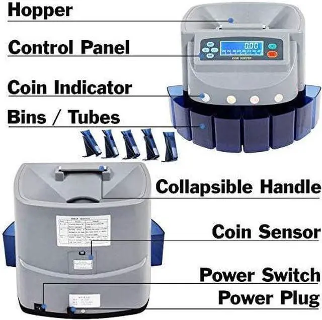 Alt view image 5 of 7 - Electronic USD Coin Sorter and Counter with LCD Display, Sorts 270 Coins Per Minute into Coin Wrappers or Bins, Coin Wrapper Tubes Included by EX ELECTRONIX EXPRESS