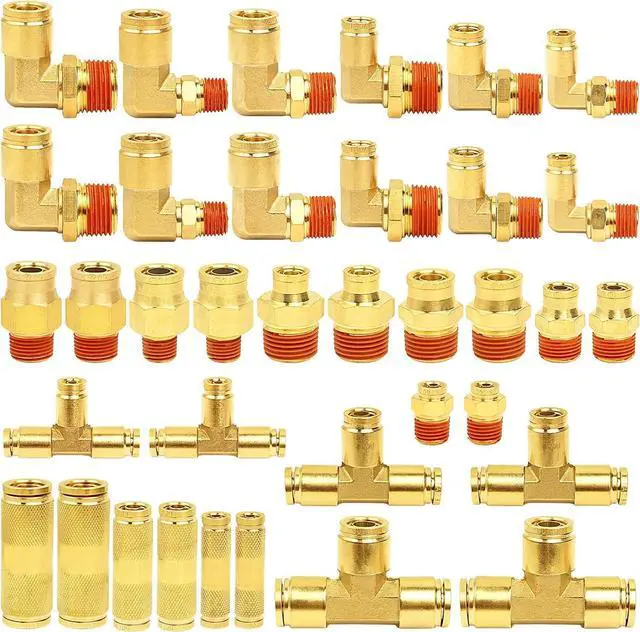 Main image of 36 PCS Brass DOT Air Brake Line Fitting Assortment Kit 1/4" 3/8" 1/2" Push to Connect Fittings Air Brake Fittings Repair Kit for Trucks,DOT Air Line Fittings Air Brake Union Assortment Kit with Case