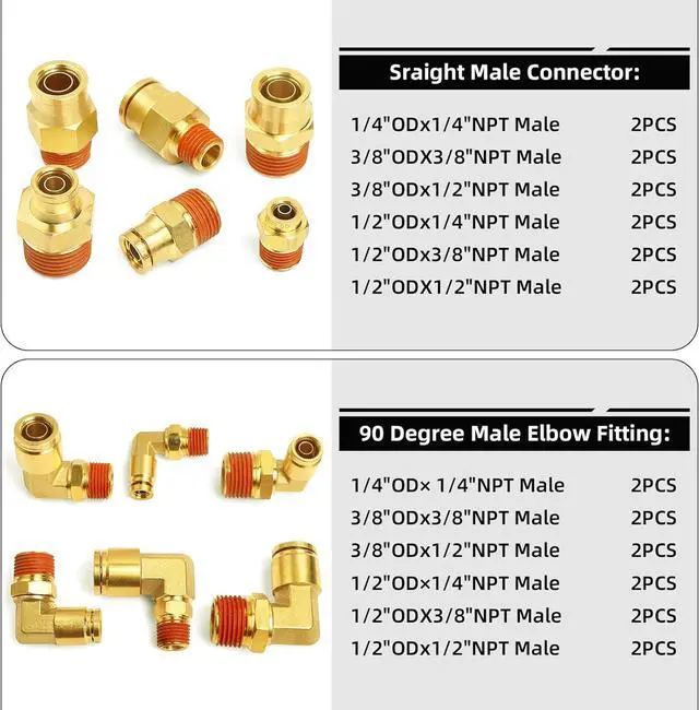 Alt view image 4 of 7 - 36 PCS Brass DOT Air Brake Line Fitting Assortment Kit 1/4" 3/8" 1/2" Push to Connect Fittings Air Brake Fittings Repair Kit for Trucks,DOT Air Line Fittings Air Brake Union Assortment Kit with Case