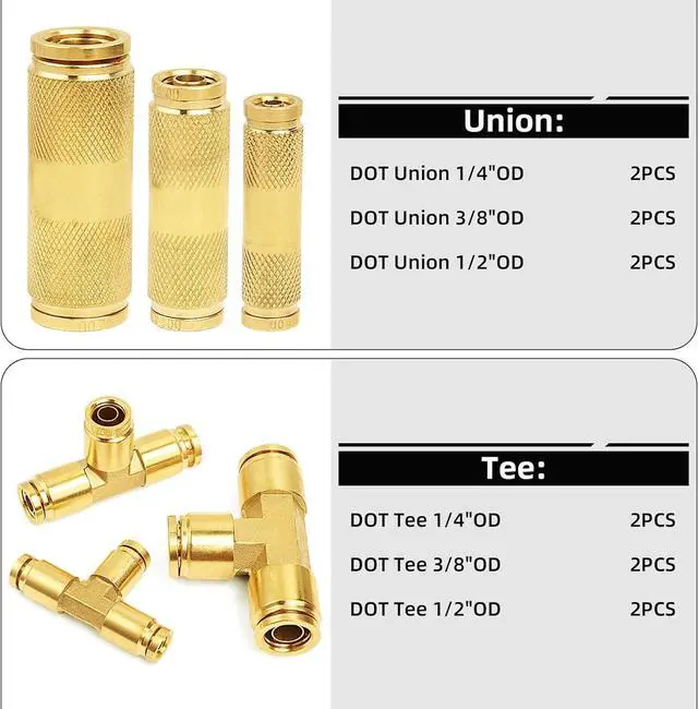 Alt view image 5 of 7 - 36 PCS Brass DOT Air Brake Line Fitting Assortment Kit 1/4" 3/8" 1/2" Push to Connect Fittings Air Brake Fittings Repair Kit for Trucks,DOT Air Line Fittings Air Brake Union Assortment Kit with Case