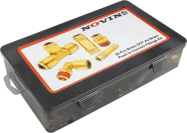 Alt view image 7 of 7 - 36 PCS Brass DOT Air Brake Line Fitting Assortment Kit 1/4" 3/8" 1/2" Push to Connect Fittings Air Brake Fittings Repair Kit for Trucks,DOT Air Line Fittings Air Brake Union Assortment Kit with Case