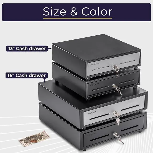 Alt view image 5 of 6 - Manual Push Open Cash Register Drawer for Point of Sale (POS) System, Black Heavy Duty Till with 5 Bills/8 Coin Slots, Key Lock with Fully Removable Money Tray and Double Media Slots