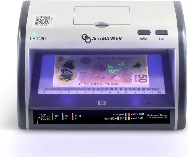 Alt view image 2 of 6 - LED430 6-Point Cash Multi Currency & Card Counterfeit Detector Money Checker with Superbright LED Ultraviolet, Magnetic & Size Detection. Commercial Grade, UL Listed