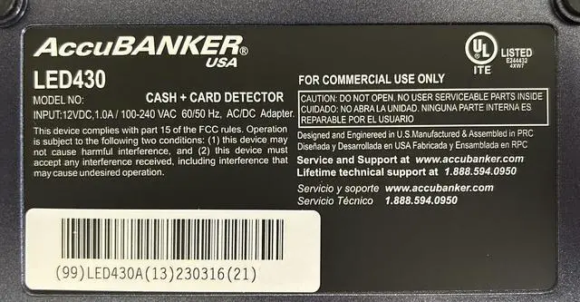Alt view image 6 of 6 - LED430 6-Point Cash Multi Currency & Card Counterfeit Detector Money Checker with Superbright LED Ultraviolet, Magnetic & Size Detection. Commercial Grade, UL Listed