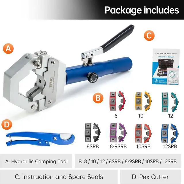 Alt view image 3 of 6 - AC Hose Crimper Hydra-Krimp 71500 Manual A/C Hose Crimper Kit Air Conditioning Repaire Handheld Hydraulic Hose Crimping Tool for BH Air Conditioner Hose & Beadlock A/C Fittings