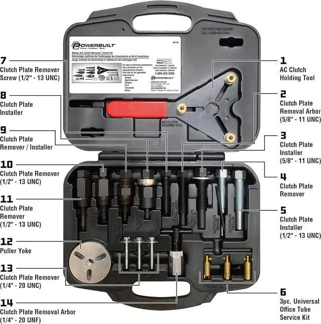 Alt view image 2 of 7 - Master AC Clutch Removal & Installation Tool Kit, Service Automotive AC Compressor Clutches, Holding Tool, Installer, Remover - 647756, Black, 23 Piece