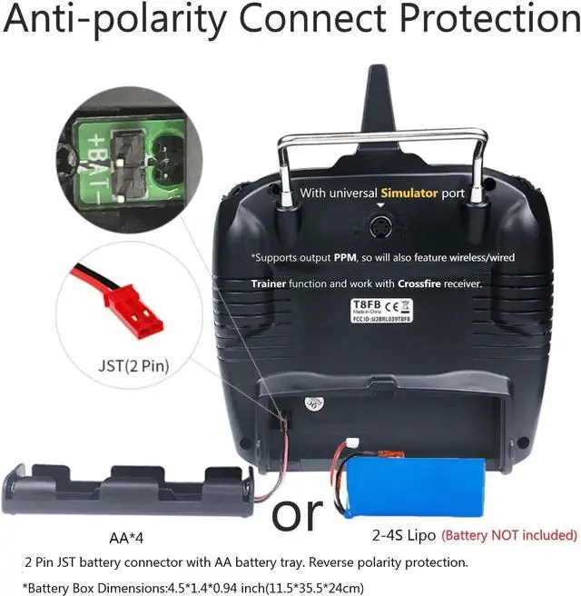 Alt view image 4 of 7 - T8FB 8 Channels 2.4GHz RC Remote Transmitter and R8EF Receiver APP Parameter Setup Dual Stick Controller for RC Airplane Aircraft Boat Car and More(Mode 2)