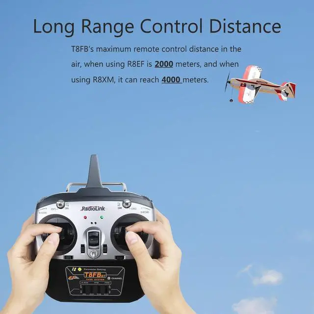 Alt view image 5 of 7 - T8FB 8 Channels 2.4GHz RC Remote Transmitter and R8EF Receiver APP Parameter Setup Dual Stick Controller for RC Airplane Aircraft Boat Car and More(Mode 2)