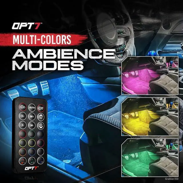 Alt view image 3 of 7 - OPT7 Aura Interior Car Lights with Remote Control, Color Change, Music Sync Inside Ambient Lighting Kit, LED Light for Cars Trucks Under Dash Accessories, Charger Adapter 12V, 4pc Single Row LED Strip