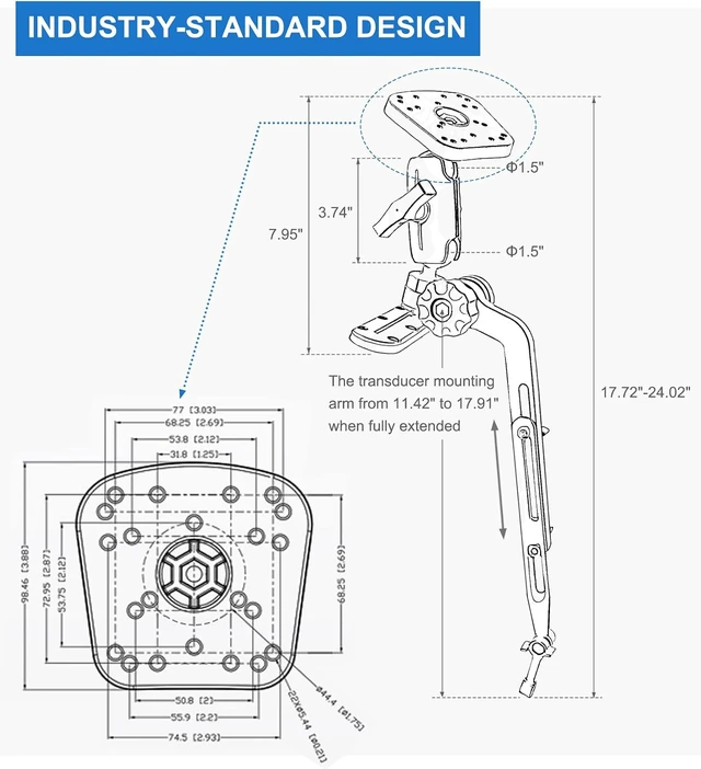 Alt view image 7 of 7 - Fish Finder Track Mount with Transducer Mounting Arm for Kayak & Boat