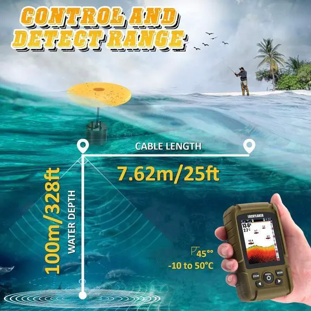 Alt view image 6 of 7 - Water Depth Fish Finders Waterproof Portable Fishing Fish Finder Display Handheld Ice Fishing Finder Sonar Sensor Transducer for Boat Kayak Sea Fishing