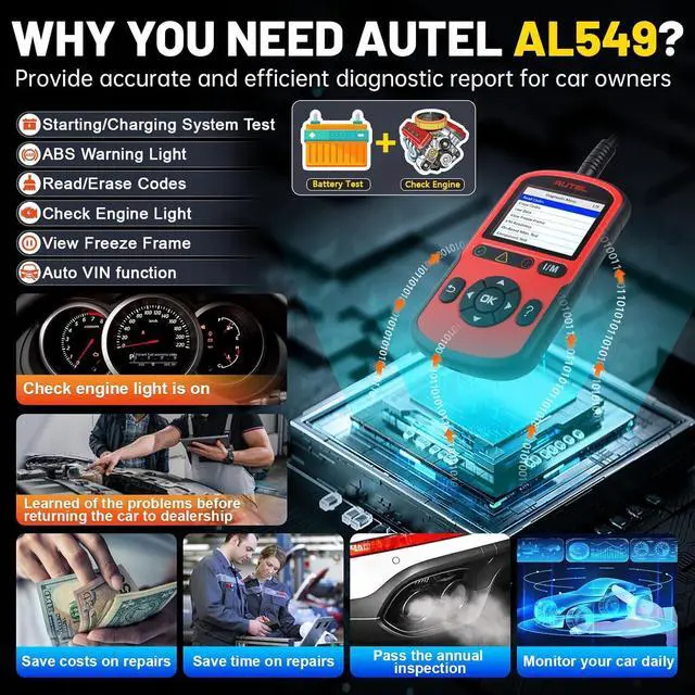 Alt view image 3 of 7 - OBD2 Scanner AutoLink AL549(Upgraded Ver. of AL519)Code Reader with AutoVin, Read/Erase DTCs for ABS, Universal Car Battery Test,OBDII Scan with Live Data,Check Engine Fault OBD2 Diagnostic Tool