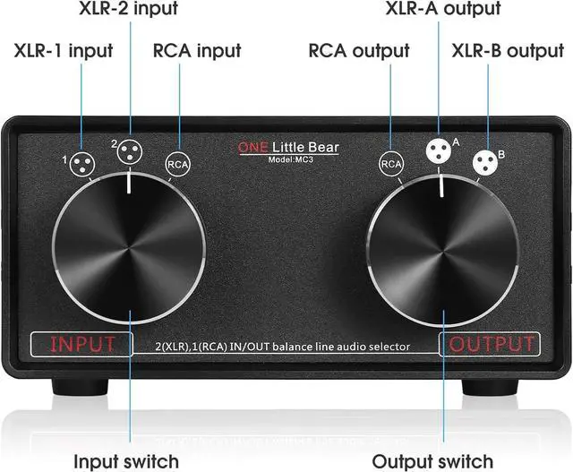 Alt view image 3 of 7 - Little Bear MC3 3-IN-3-OUT XLR Balanced/RCA Stereo Converter Audio Selector Splitter Box Passive Preamp XLR to RCA Audio Switch (XLR & RCA)