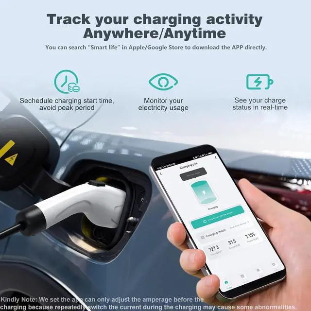 Alt view image 3 of 7 - Level 2 Electric Vehicle (EV) Charger(32Amp, 220V-240V, NEMA 14-50 Plug), 25ft Cable ETL Listed Portable Indoor/Outdoor EVSE SAE J1772 EV Car Charging Station w/Delay Timer, WiFi Enabled