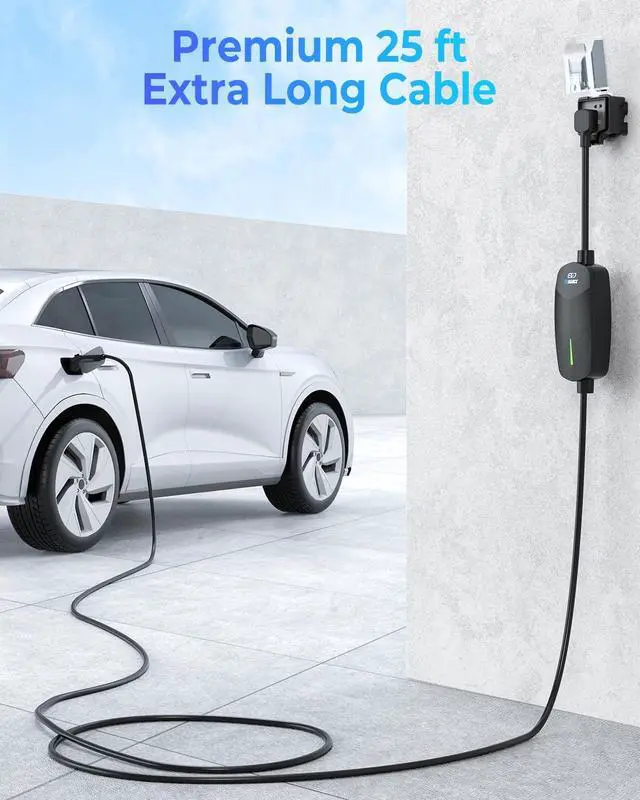 Alt view image 5 of 7 - Level 2 EV Charger 7.68KW NEMA 14-50 Plug 32 Amp Portable Electric Vehicle Charger with 25ft Cable Outdoor SEA J1772 EV Car Charging Station Compatible with All J1772 Evs