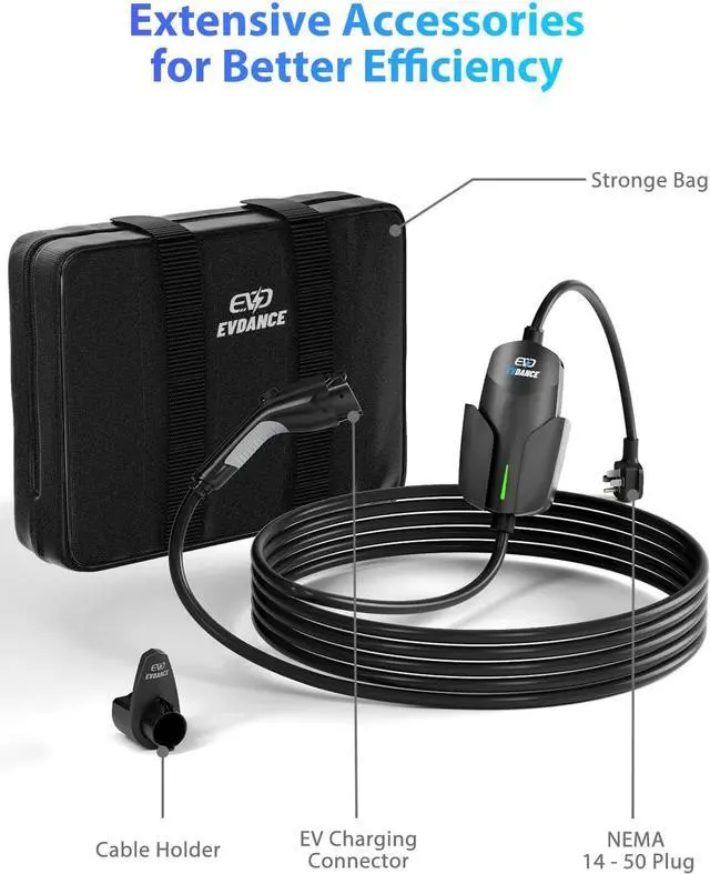 Alt view image 6 of 7 - Level 2 EV Charger 7.68KW NEMA 14-50 Plug 32 Amp Portable Electric Vehicle Charger with 25ft Cable Outdoor SEA J1772 EV Car Charging Station Compatible with All J1772 Evs